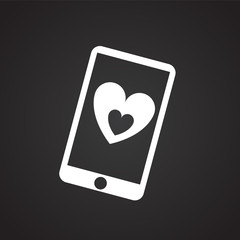 Cell phone with heart on black background icon