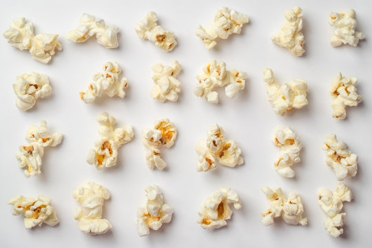Popcorn pattern on white background. Top view