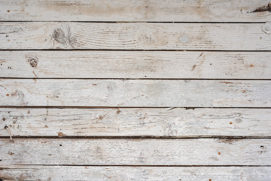 Fototapeta White old weathered wooden planks wall as background