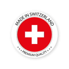 Modern vector Made in Switzerland label isolated on white background, simple sticker with Swiss colors, premium quality stamp design, flag of Switzerland