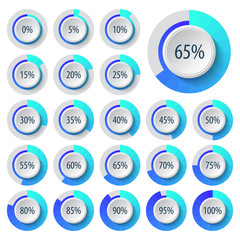 Set of pie charts for business infographics.Progress bar for web design.3d infographic elements.White and blue style