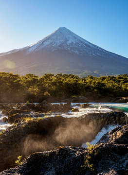 Petrohue Waterfalls and Osorno Volcano, Petrohue, Llanquihue Province, Los Lagos Region, Chile