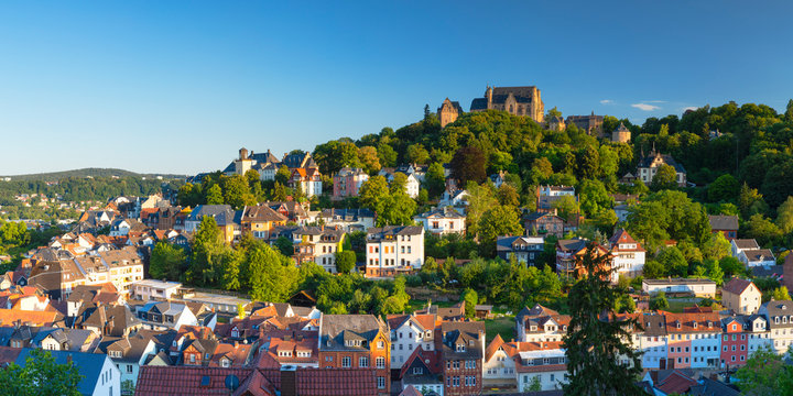 View of Landgrafenschloss and town, Marburg, Hesse, Germany