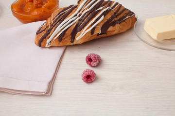 croissant & Variety of bakery products in a bakery shop Fresh bakery products - close up shot.