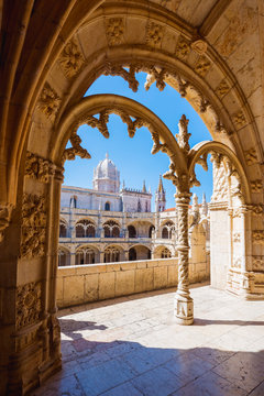 Portugal, Lisbon, Santa Maria de Belem. The gothic cloister of the Jeronimos Monastery.