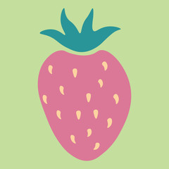 Red strawberry isolated on the green background.