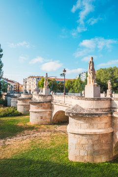 Spain, Castile and Leon, Burgos. The 13th-century the bridge (Puente) of San Pablo.