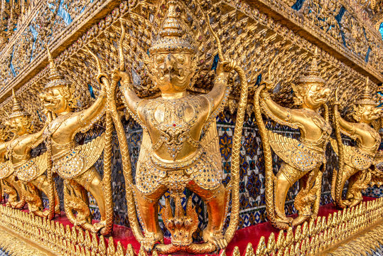 External golden decorations of the Ubosoth, Wat Phra Kaew, Bangkok, Thailand