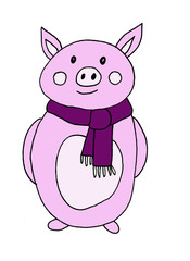 Hand drawn new year winter pig