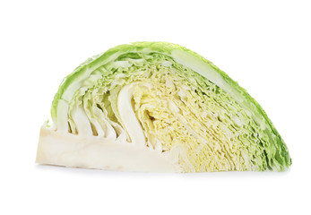 Fresh cut savoy cabbage on white background