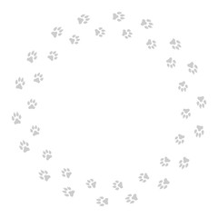 Fototapeta premium Round frame with dog tracks isolated on white background. Vector illustration.