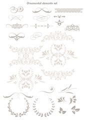 Set of decorative ornamental elements, isolated on white