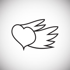 Heart with wings thin line on white background icon