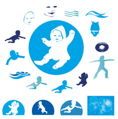 Silhouette of swimming babies, isolated on white, illustration