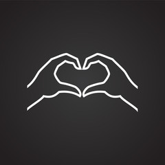 Hands heart gesture thin line on black background icon
