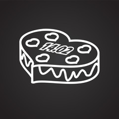 Heart shape chocolates thin line box on black background icon