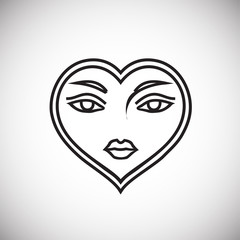 Heart shape face thin line on white background icon