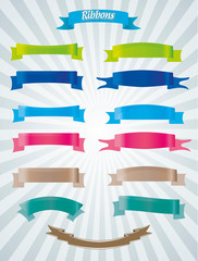 Collection of colorful ribbons on striped background, illustration