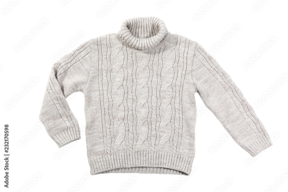 Wall mural Cozy warm sweater on white background, top view - Wall murals