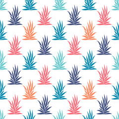 Seamless pattern with tropical, succulent plants, bushes. Floral ornament on a white background. Vector illustration.