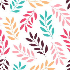 Floral seamless pattern with branches and leaves. Vector illustration.