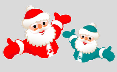 Christmas drawing of a silhouette of Santa Claus with arms spread, set,