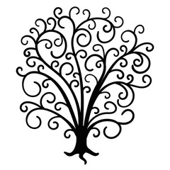 Fototapeta premium Cartoon curly tree silhouette isolated on white background. Vector illustration.