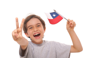 Happy kid holding a Chilean Flag