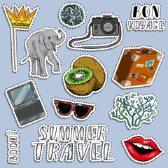 Colorful stickers set. Summer traveling concept. Summer vocation