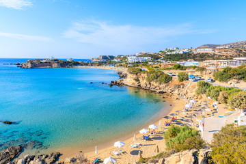 Amazing bay with beach in Ammopi village on sea coast of Karpathos island, Greece