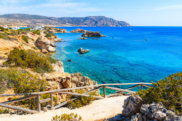Coastal path along sea near Ammopi village, Karpathos island, Greece