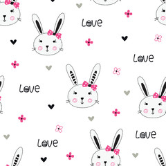 Obraz premium Cute bunny girl seamless pattern