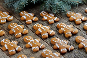 Christmas gingerbread cookie man decorated with icing