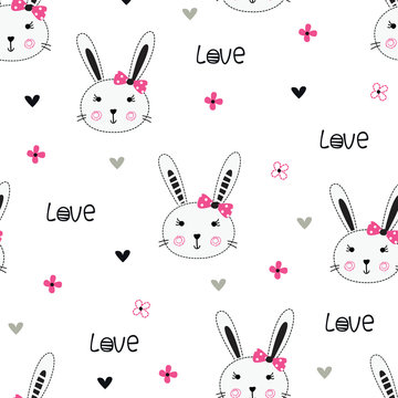 Cute bunny girl seamless pattern