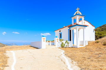 Traditional white church in mountains of Karpathos island, Greece