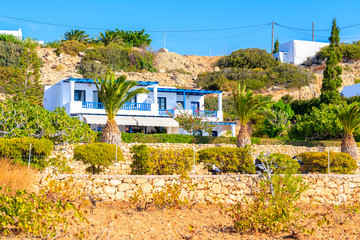 Fototapeta na wymiar Typical Greek holiday apartments in Ammopi village, Karpathos island, Greece