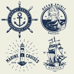 Vintage monochrome nautical logos set
