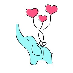 Cute elephant with balloon cartoon hand drawn vector illustration. Can be used for t-shirt print, kids wear fashion design, baby shower invitation card.