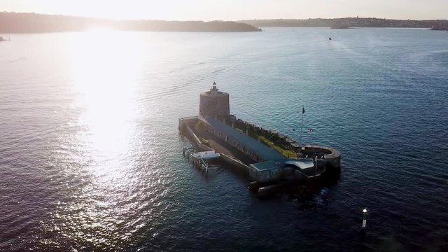 Drone Shot of Fort Denison with blazing sun