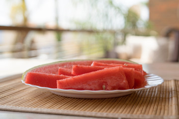 Close up of a dish of watermelon