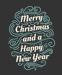 Merry Christmas and a Happy New Year hand drawn lettering