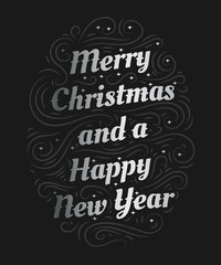 Merry Christmas and a Happy New Year hand drawn lettering