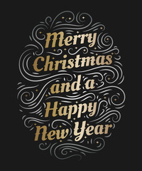 Merry Christmas and a Happy New Year hand drawn lettering