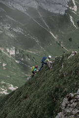 Fototapeta premium Two climbers on mounatinside