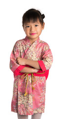 Little girl in Japanese traditional dress isolated on white background