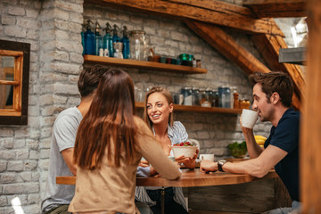 Socializing during afternoon tea