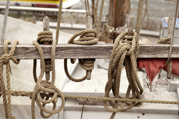 Fototapeta premium Rigging and knots on a vintage ship