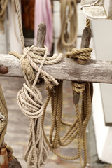 Rigging and knots on a vintage ship