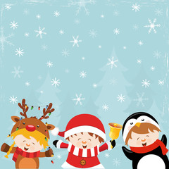 Kids With Christmas Costume Close Up