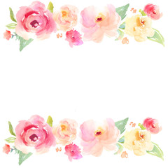 Watercolor Floral Backgrounds and Frames with Painted Texture